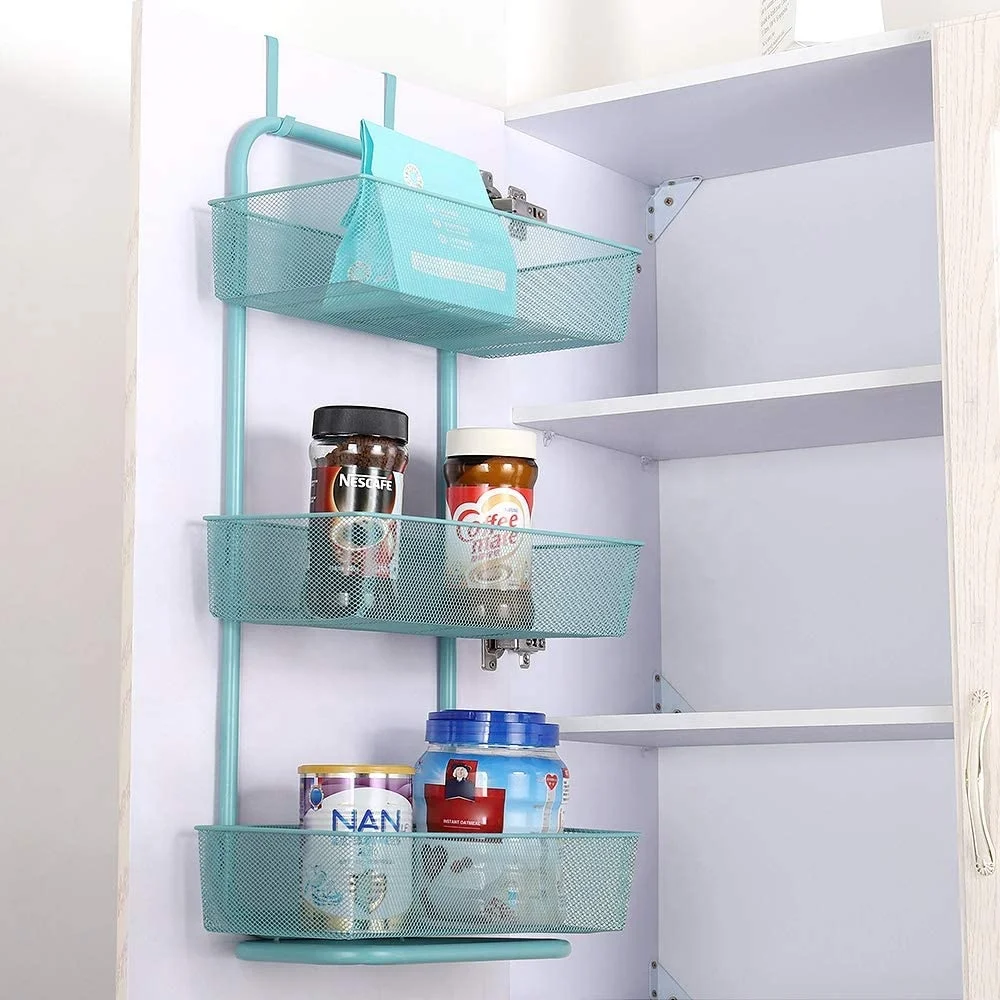 Over the Door Metal Organizer 3-Tier Hanging and Free Standing Mesh Storage Basket Rack Shelf for Kitchen
