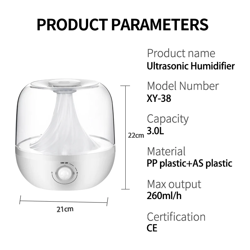Cool Mist 3L Whisper-Quiet Ultrasonic Humidifier For Bedroom