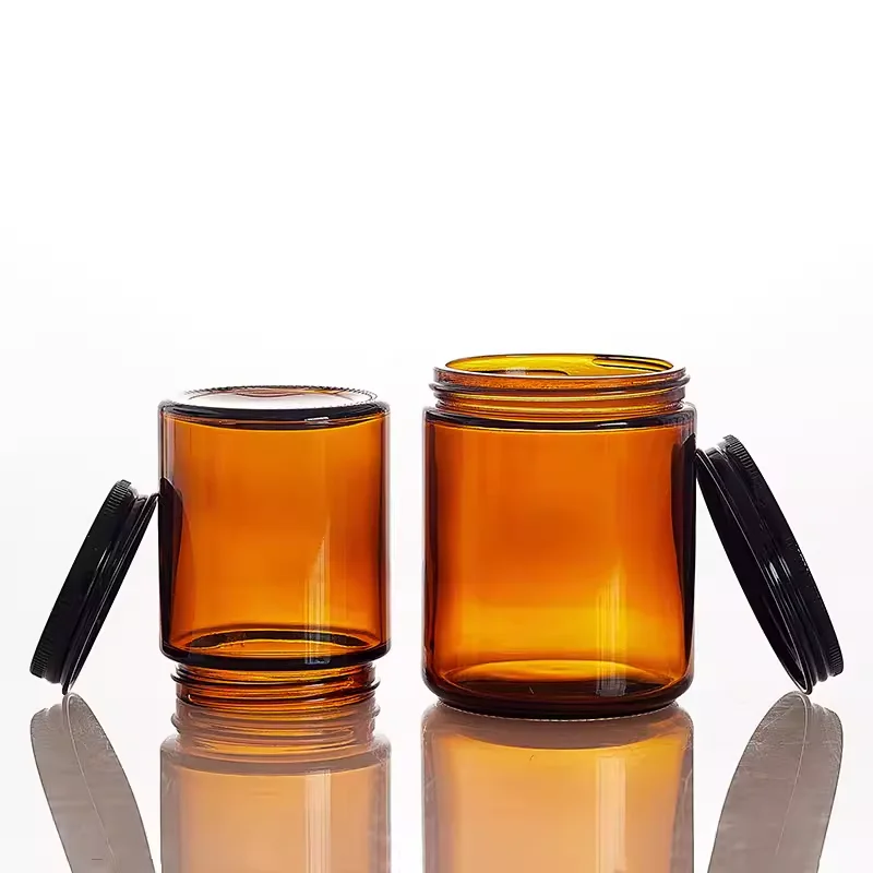 Wholesale Luxury Empty 8oz 500ml 100ml 250ml Storage Clear Amber Jar Glass Candle Jar Manufacturer for Candle With Metal Lid