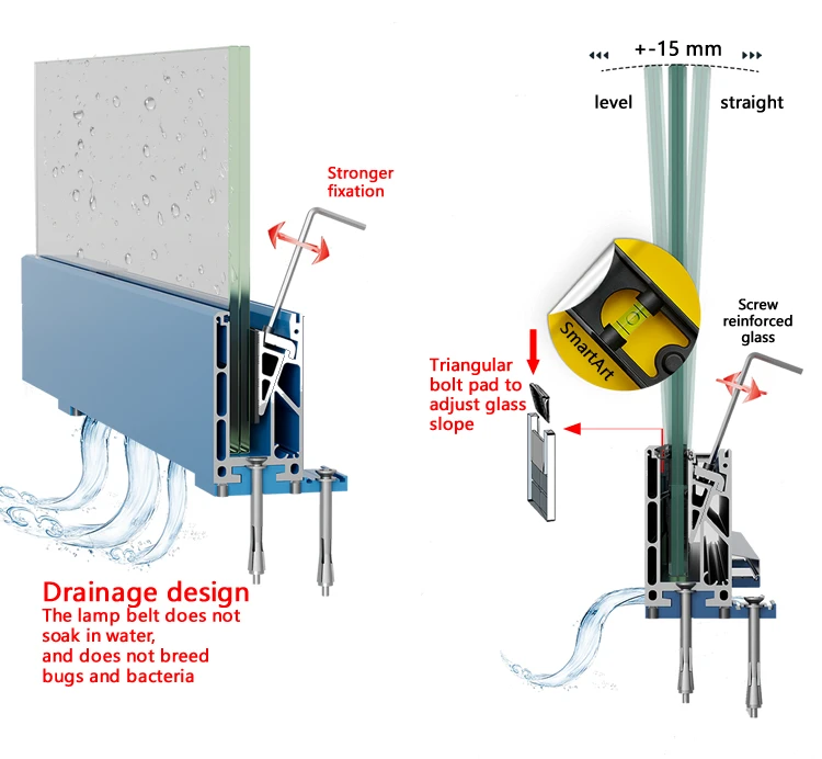aluminum frameless glass balcony railing base U channel profile for glass railings