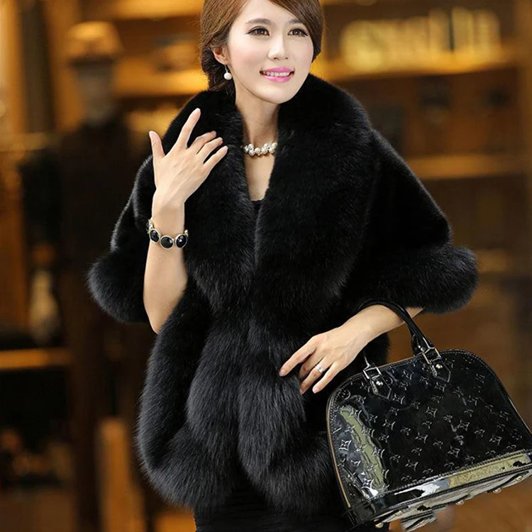 Hot Sale New Fashion Winter Warm Ladies Luxury Customized Cape Shawl Women Faux Fox Mink Fur Poncho