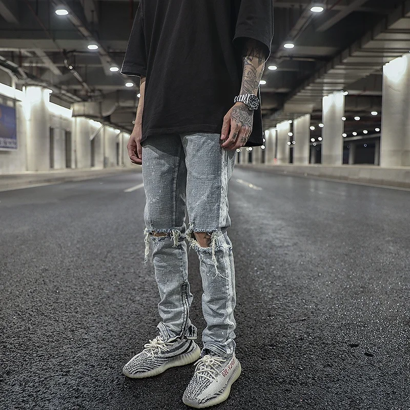 OEM  new style jeans pent men stock dropshipping ripped men track jeans stripe jeans for men