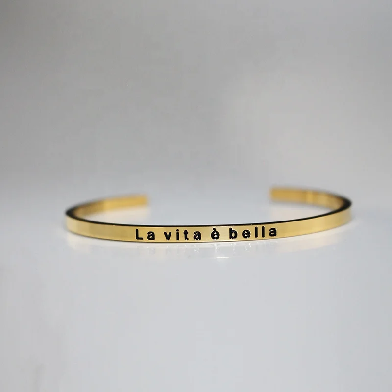 Customized French Italian language color logo brand stainless steel wristband armband custom design bracelet for men and women