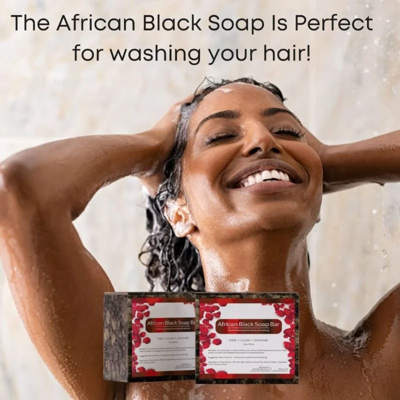 Raw African Black Soap Bar - For All Skin Types - Face, Body, Hair Soap Bulk Bars (1 Pound)