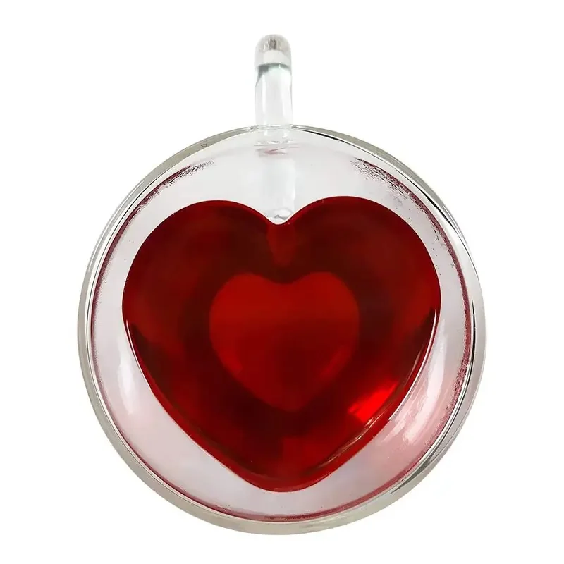 Heat Resistant Creative Double Layer Heart Tea Cup Coffee Mugs 180ml/240ml Capacity