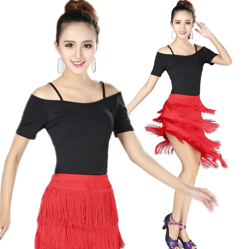 Ballroom Dance Costume Women Practice Blouses & Skirt Latin Dance Wear Performance Set Salsa Tango Cha Cha Training Suit Fringe
