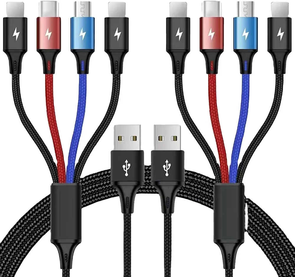 Factory Nylon Braided Micro USB Type C Lighting 3 4 in 1 3A Multi Phone Charger Fast Charging USB Data Cable