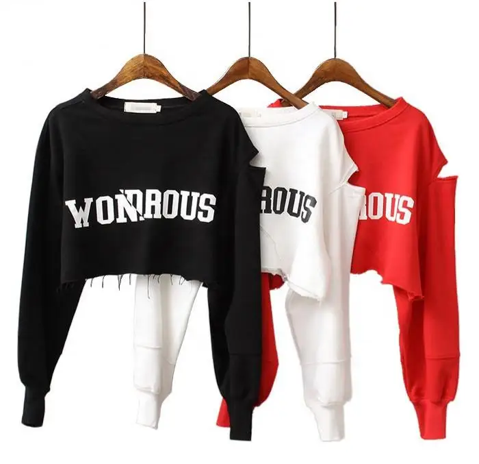 Fashion Design Hip Hop 100% Cotton Hoodie Custom Long Sleeve Women Pullover Crop Top Hoodies jogging tracksuit sweatshirts
