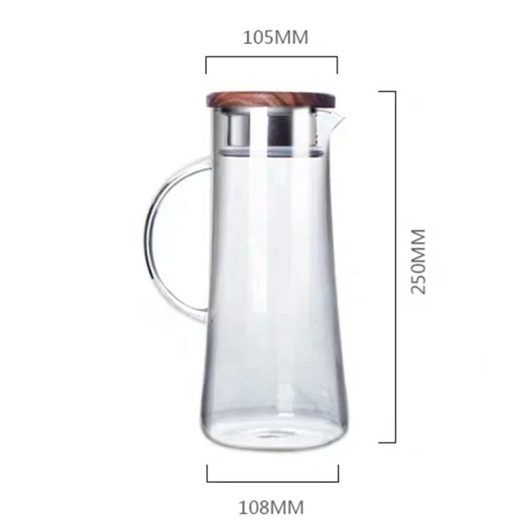 
Factory Custom Bamboo Stainless Steel Lid Thickened Water Jug High Borosilicate Coffee Glass Pitcher 