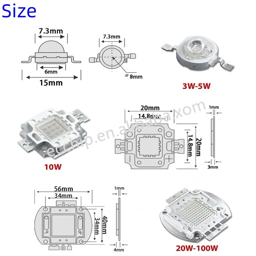 High Power LED Chip Full Spectrum Royal Blue 440nm Deep Red 660nm 1W 3W 5W 10W 20W 30W 50W 100W 660 nm for DIY Light Plant Grow