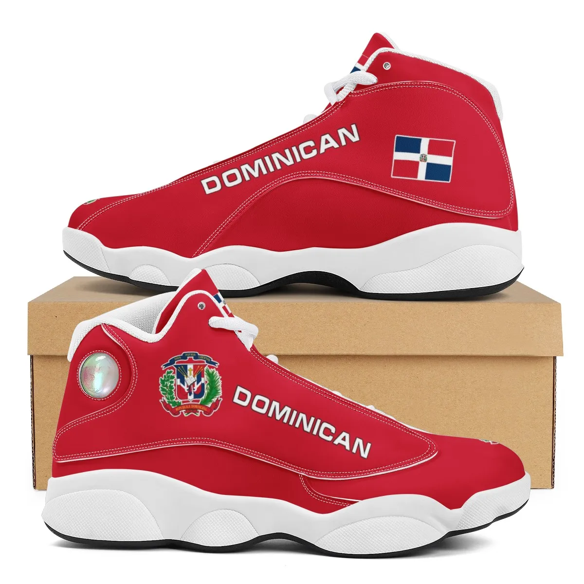 2022 Custom High-top Big Size Basketball Shoes Men Outdoor Sneakers Men Wear Resistant All Red Dominican Republic Flag Design