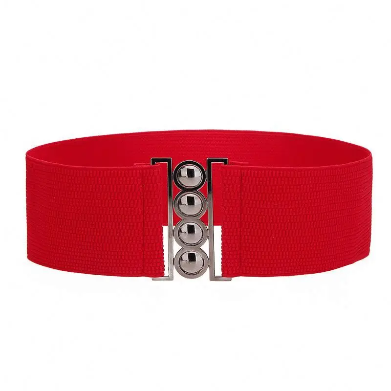 Fashionable four ring waist seal metal wide buckle elastic belt women