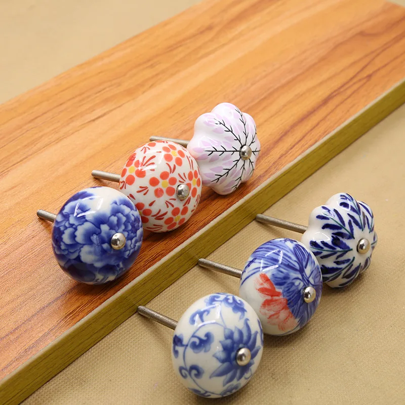  American ceramic handle retro describes art drawer ambry door wardrobe blue and white