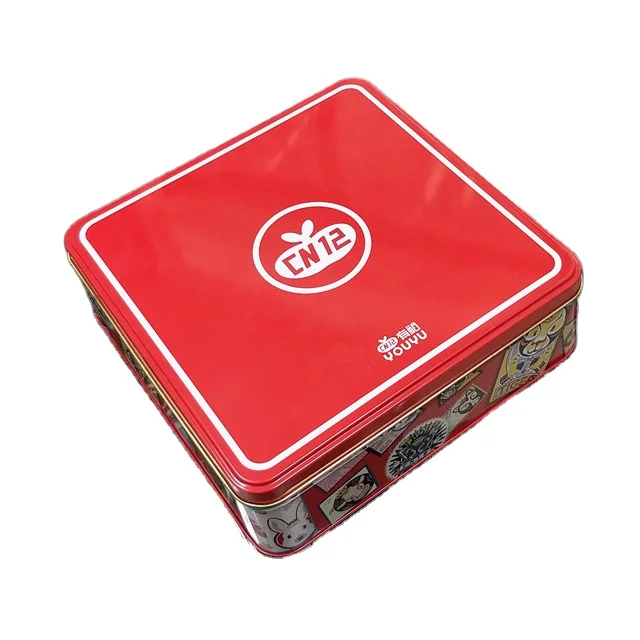 Metal food safe tin cans Square Metal boxes for cookies embossed container storage tin boxes