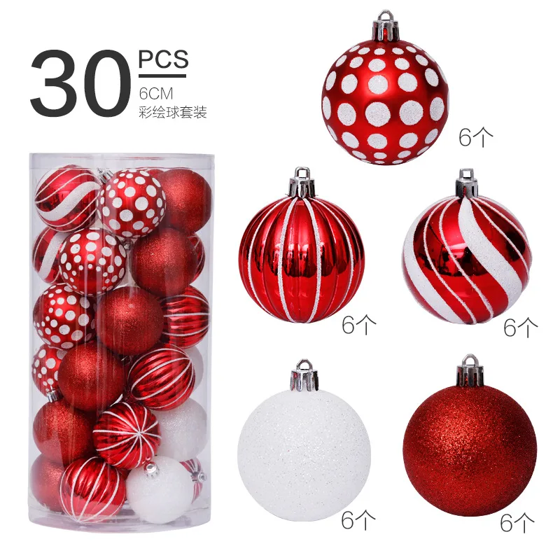 30PCS SET  Christmas Tree Ornaments  Colorful 6cm DIY Christmas Balls