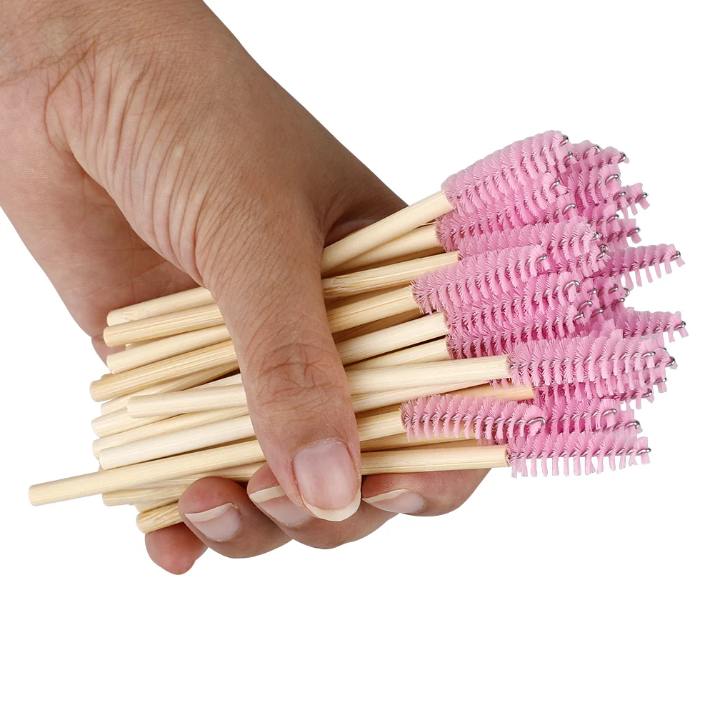 Bamboo Eyelash Brush Black Pink Nylon Mascara Wands Applicator for Disposable Eye lash Wands Cosmetic Makeup Use
