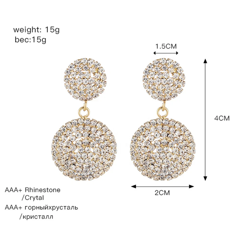 Ziming Fashion Rhinestone Button Earrings Crystal Diamond Round Earrings Luxury Evening Bridal Earrings