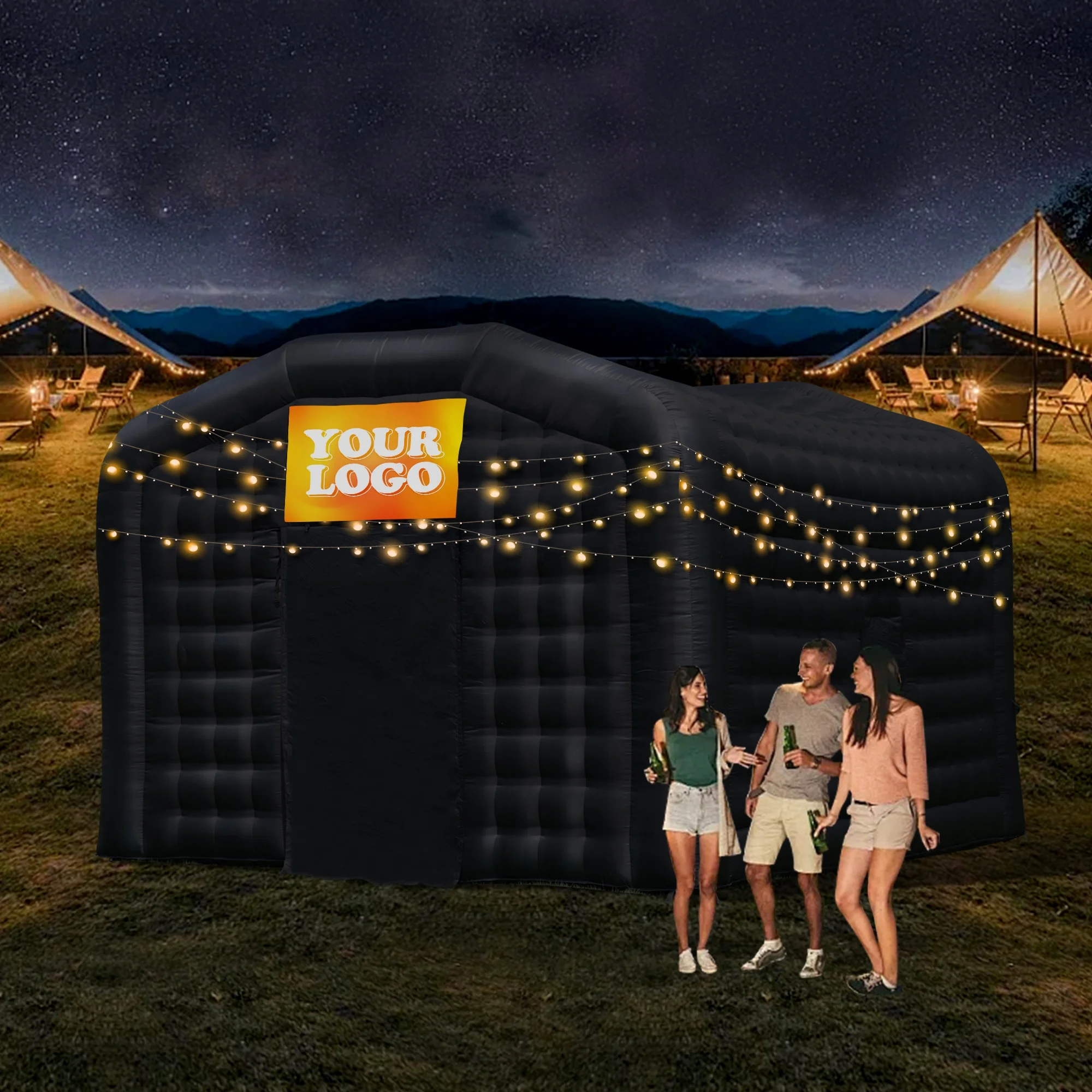 Commercial event Black PVC Portable Backyard party house inflatable night club LED disco light inflatable nightclub cube tent