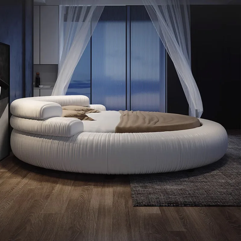 Italian Loft King Size Round Bed Frame Big Queen Trundle Home Bed Room Upholstered Luxury Bedroom Furniture Set With Storage