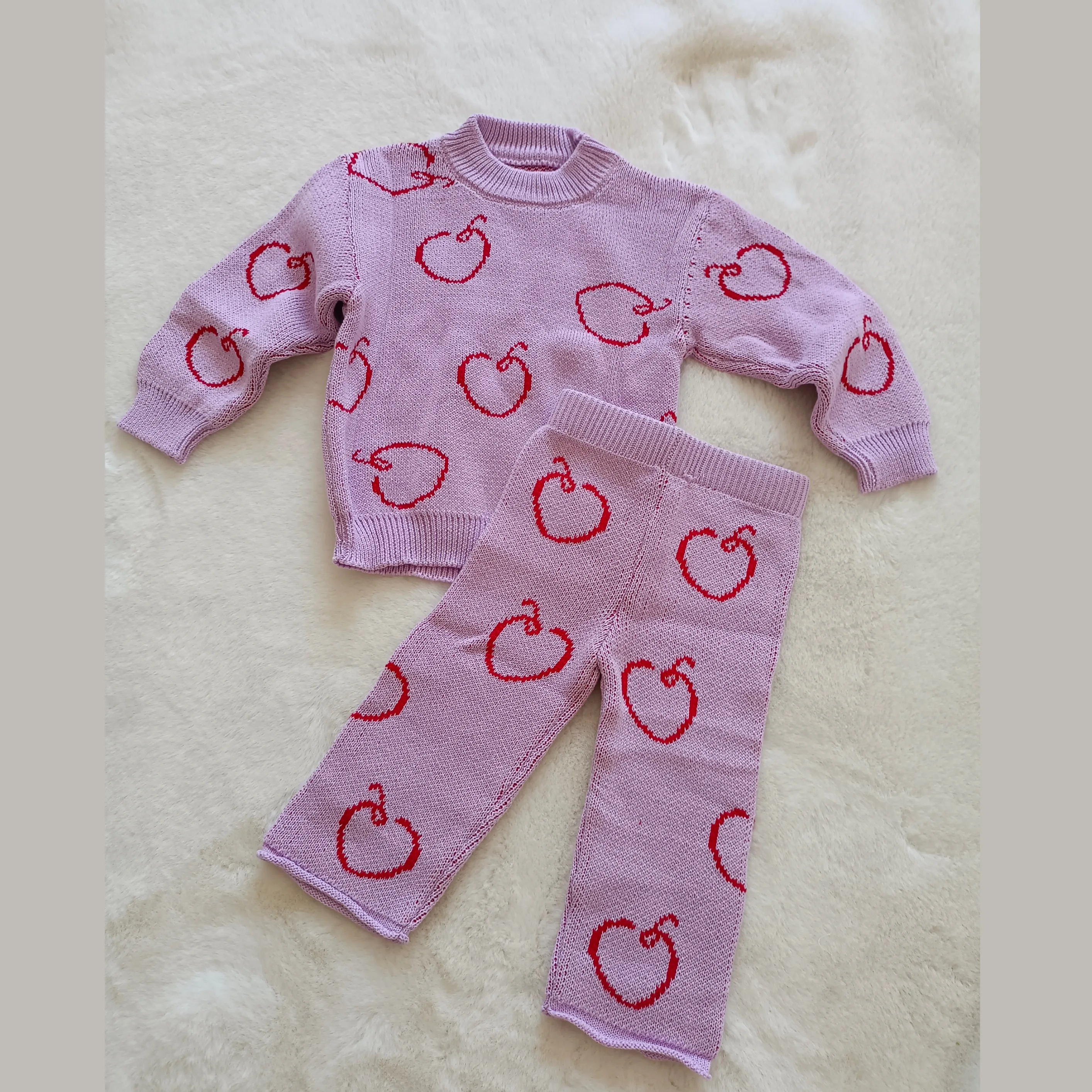 Summer kids Knit Suits Purple Sunset Flower Sleeveless Shirt Strap Knit Sets