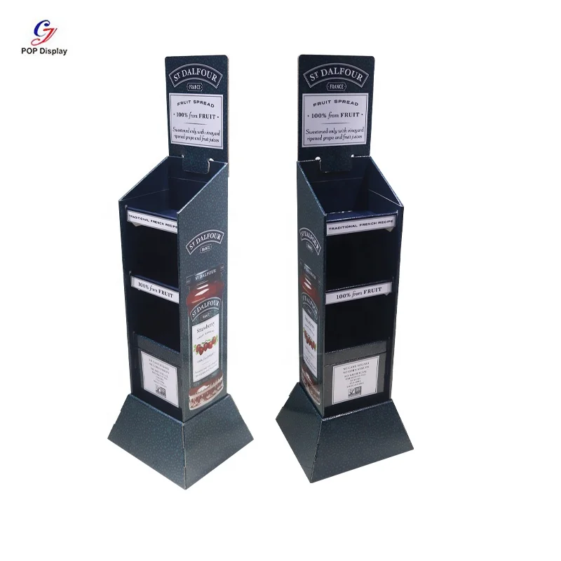 Caiyijie 3 Tiers Cardboard Popcorn Display Stand Paper Corrugated Sauce Floor Free Standing Spice Display Shelf Customized Logo