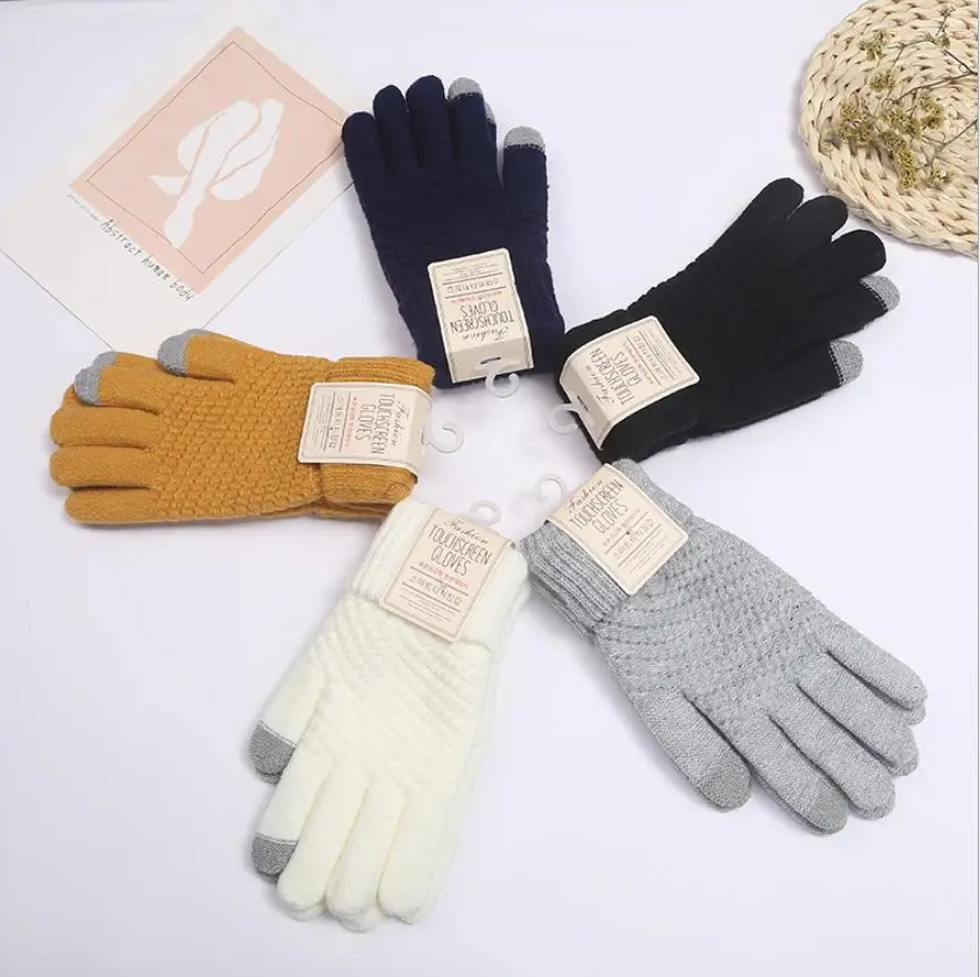 Winter Japan Korea style new cashmere brushed knitted gloves lady jacquard touch screen gloves keep warm winter gloves