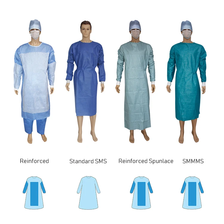 Manufacturer AAMI Level 3 Healthcare Workers SMS Waterproof Surgical Gown Knit Cuff / Elastic Cuff Anti-blood Medical Gown
