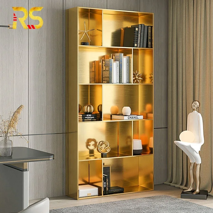 Gold stainless steel salon wall decoration modern display shelf wall display cabinet