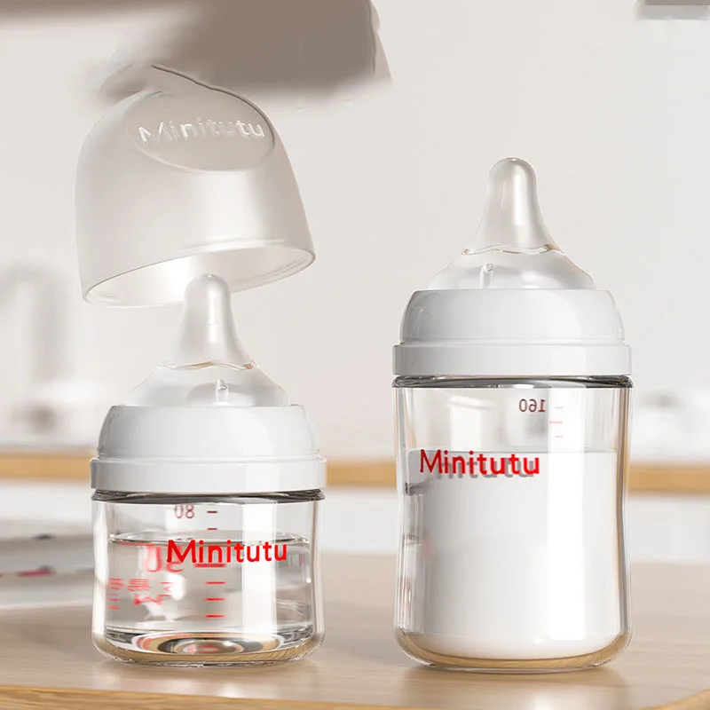 Wide caliber newborn baby wide mouth glass milk bottle, special for newborns, 80/160ml