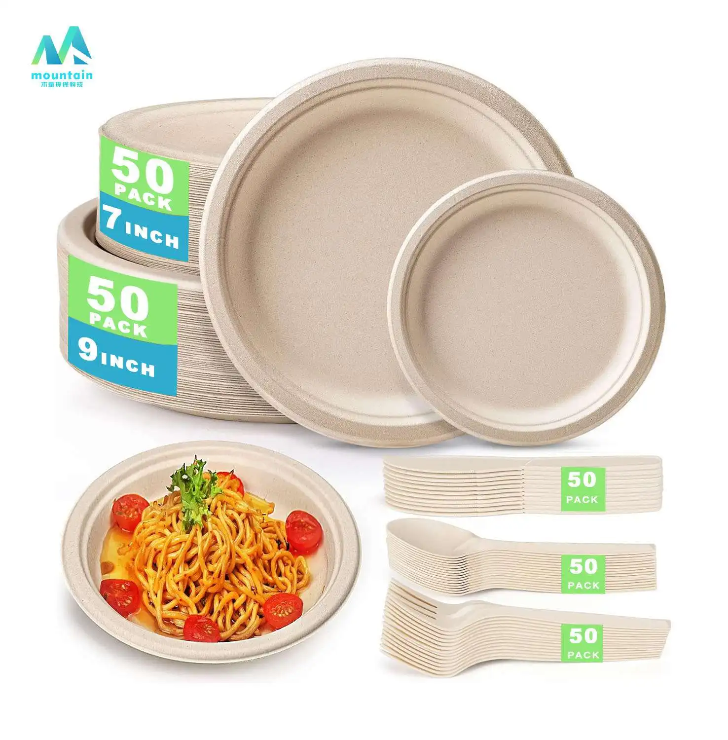 Food Grade Sugarcane Bagasse Disposable Plates Sugar Cane Bamboo Paper Pulp Bio Compostable Degradable Dish for