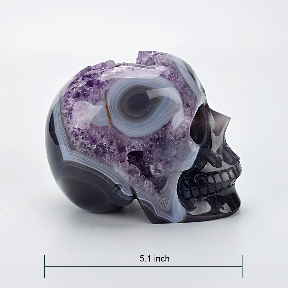 Wholesale hand carved agate amethyst crystal cave skull amethyst geode cluster levensgrote kristallen schedel Crystal Healing