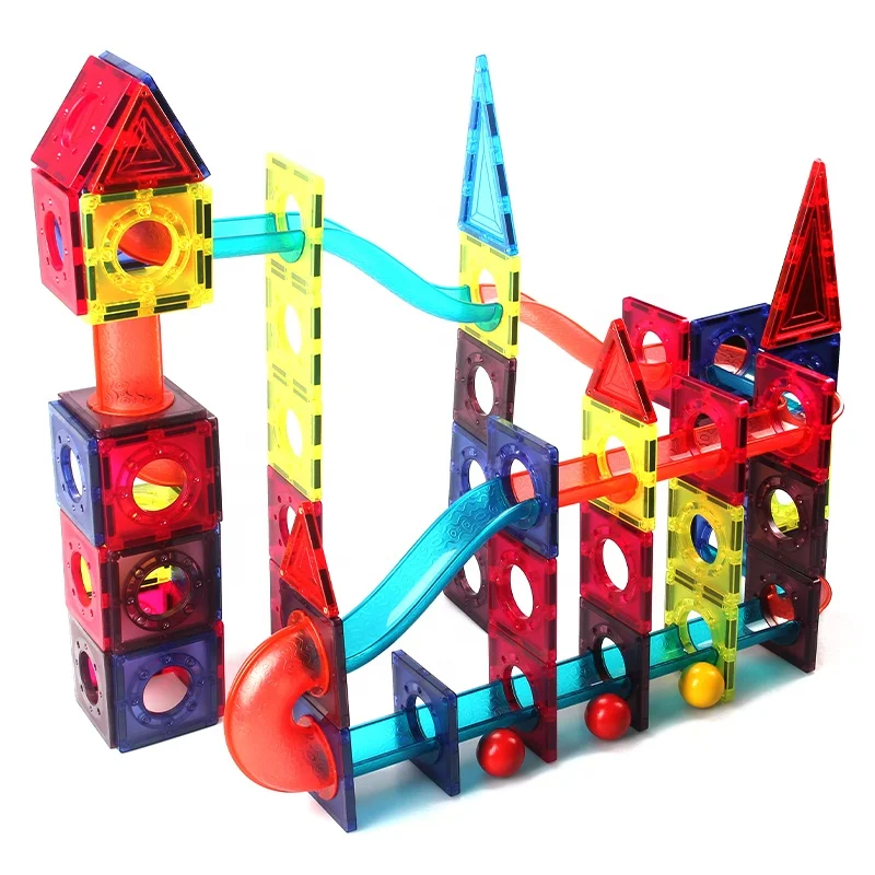 Magic Magnetic Paradise 3d 110 pcs Magnetic Marble Run Tiles Big Plastic Building Marble Running Toy