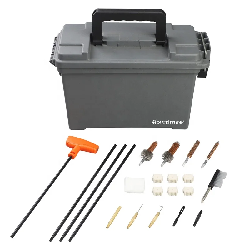 45-Piece Steel Gun Cleaning Kit with Removable Tray and .30cal Ammo Case for Hunting Various Pouches Included