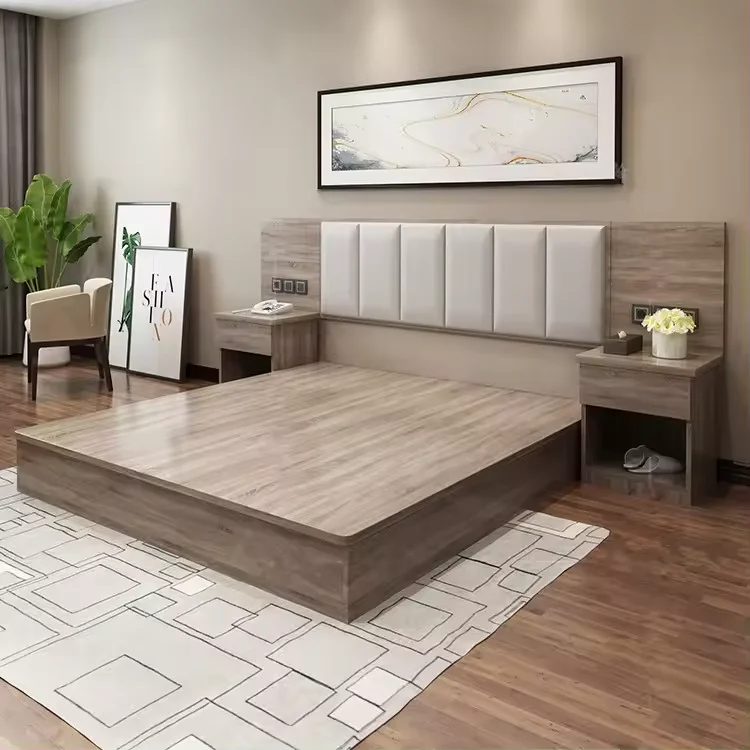 Contemporary Luxury Modern Solid Wood Furniture King Size Double Bed Set for Bedroom Hotels & Schools
