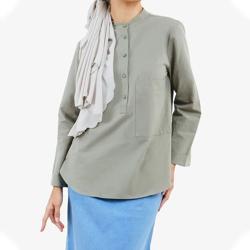 Custom Blouses Et Chemises Pour Femmes Blusas De Mujer 2022 Button Muslim Modest Blouses  Shirts For Women Muslimah Malaysia