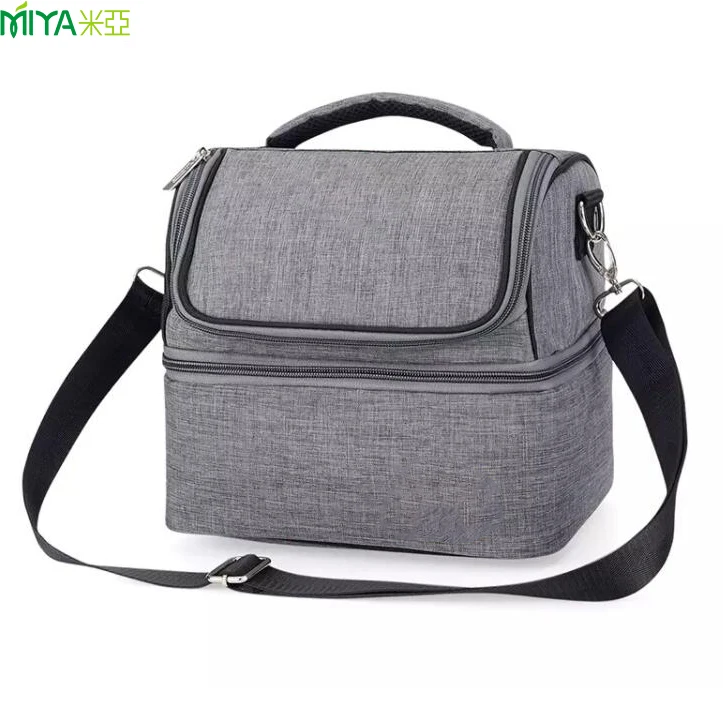 2021 Grey Outdoor BBQ Party Insulated Leakproof Soft Cooler Portable Double Decker Tote Cooler Bag for Beach