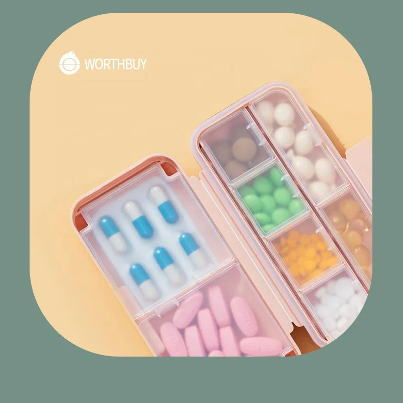 WORTHBUY Double-layer Sealed Medicine Storage Box 8-compartment Portable Travel Pill Case