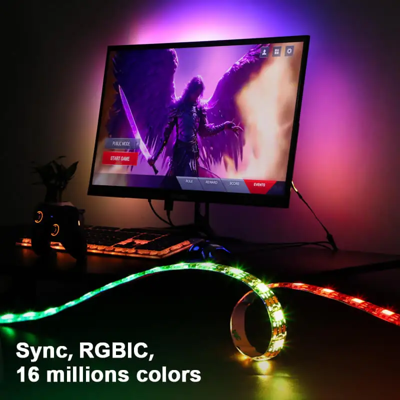 Immersive PC 5V LED Gaming Lighting Color Music Sync RGBIC LED ARGB Backlight for PC 24 - 34 Inch Screen