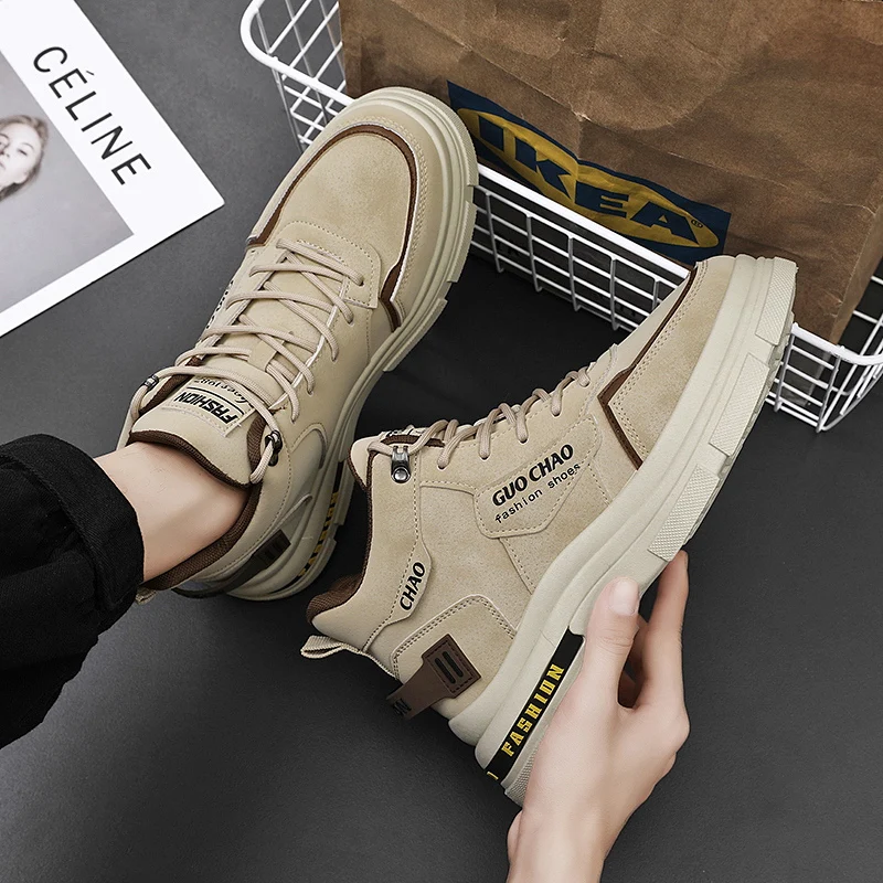 MS779 New Trend High Top Platform Leather Boots Lace-up Boots Microfiber Leather Men Martin Boots