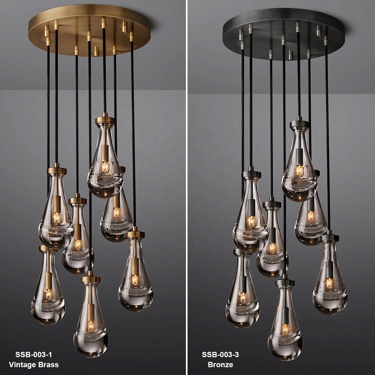 Modern Industrial Rain Drop Pendant Light Chandelier With Unique Glass Shade For Kitchen Island Living Room Bedroom Dining Room