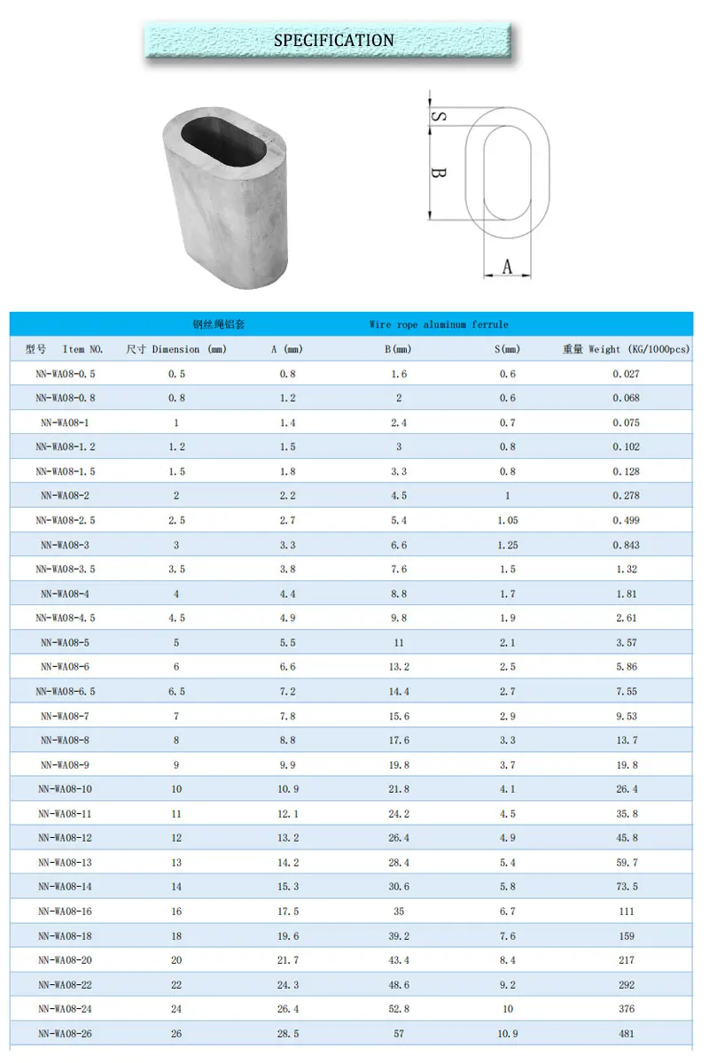 Aluminum Ferrule aluminum for Wire Rope Cable Clip Crimps