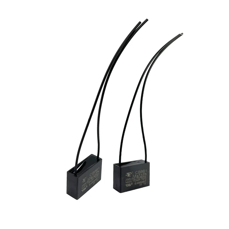 CBB61 2.5uF 250v Flame Retardant Earless Double Black External Leakage Capacitor For Water Heater Sewing Machine