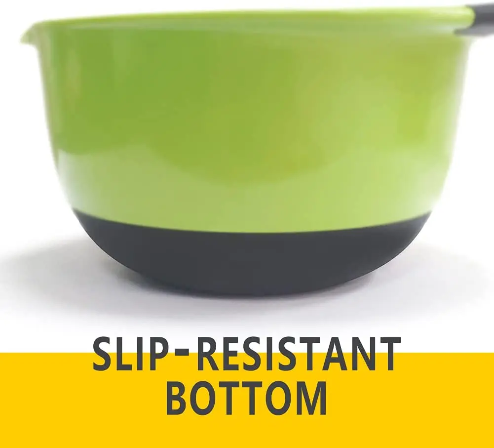 
3 Pack Nesting Mixing Bowls Set with Rubber Grip Handles Easy Pour Spout 