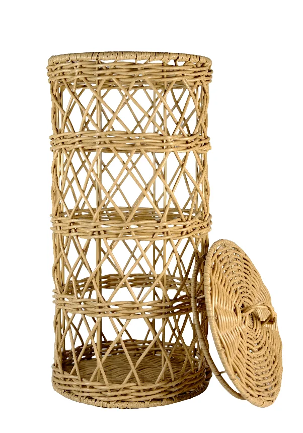 Hand-Woven Eco-Friendly Plastic Rattan Basket Metal Wheelie Wicker Storage Basket for Sundries