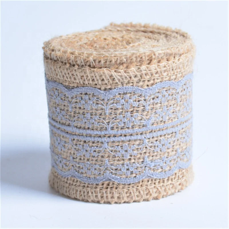 
Width 6cm 2M/Roll Natural Jute Burlap Hessian Ribbon with Cotton Lace For Rustic Wrap Gift Packing String Wedding Decoration 