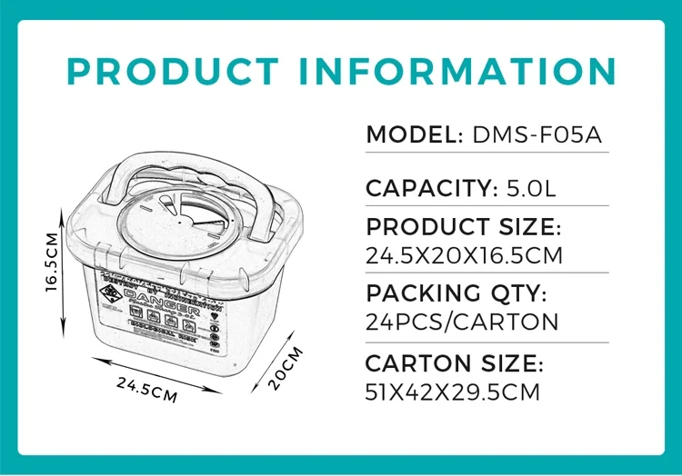 Disposal Plastic 5L Medical Sharps Container Biohazard Needle Waste Box For Tattoo Artists