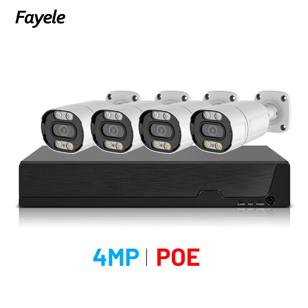 4CH CCTV IP Camera System Home Protection Security Video Surveillance Kit 4MP Metal Bullet Camera Full Color Night 4K HD POE NVR