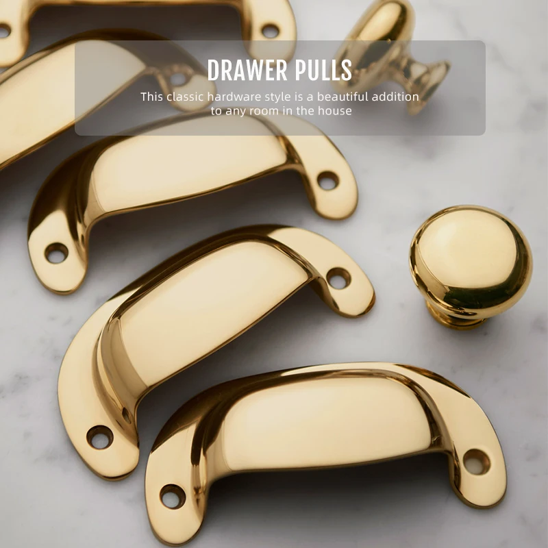 High End Brass Curve Shell Cup Cabinet Drawer Furniture Hardwarespulls Handle