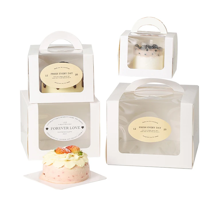 Wholesale recyclable 2 4 6 pieces square paper dessert cupcake boxes Food grade cake box packaging with Window