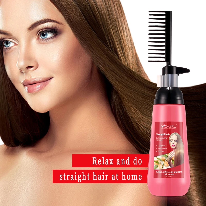 Mokeru Argan Oil Keratin Straight Hair Cream OEM Welcomed  Wholesale Manufacturer  Daily Straighten Hair Care With Comb At Home